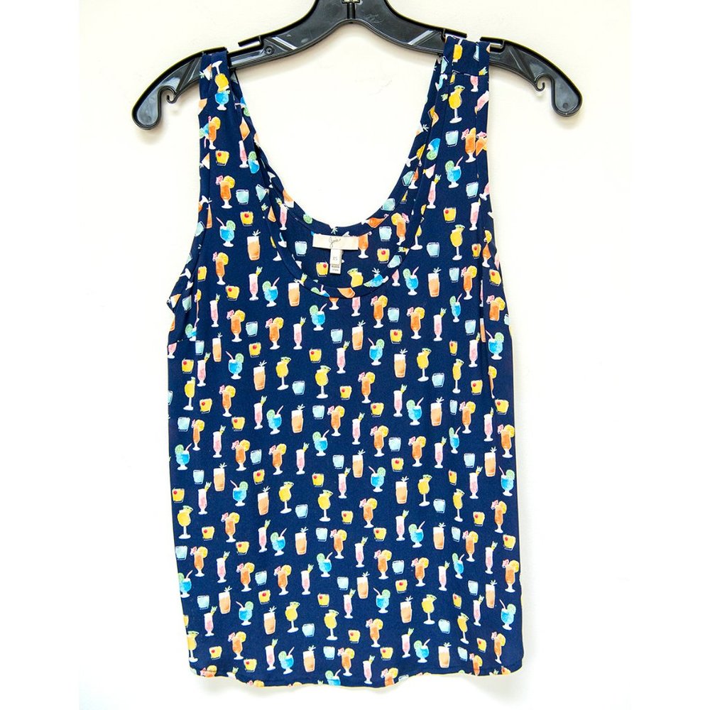Joie Navy Cocktail Print 100% Silk Tank Top EUC Size XS